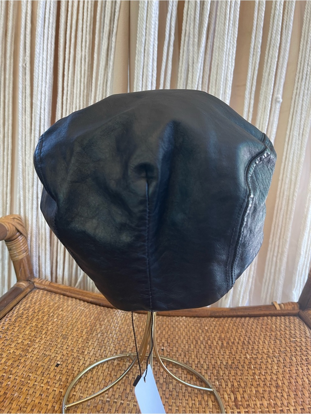 vintage black leather newsboy cap Gatsby hat baker boy hat sturdy brim cabbie - Picture 10 of 14